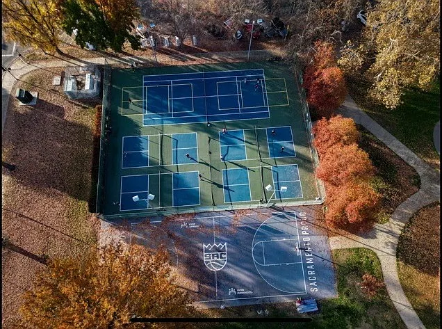 South Side Park pickleball court and basketball court.