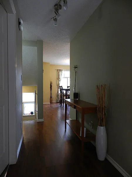 Main Floor Hallway from Living Room looking to the Front Entranceway (on the left) and Dining Room (on the right).