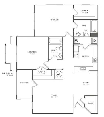 Floor plan Bartlett with Bay (1052 SF)