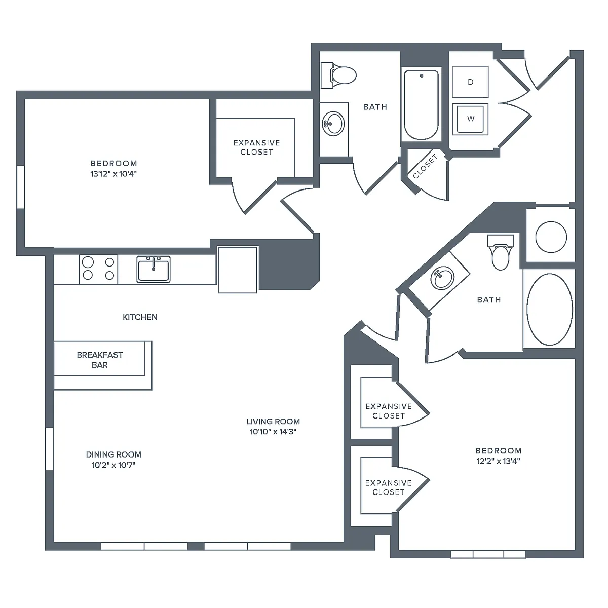 Floor plan B02R | 2 Bed | 2 Bath