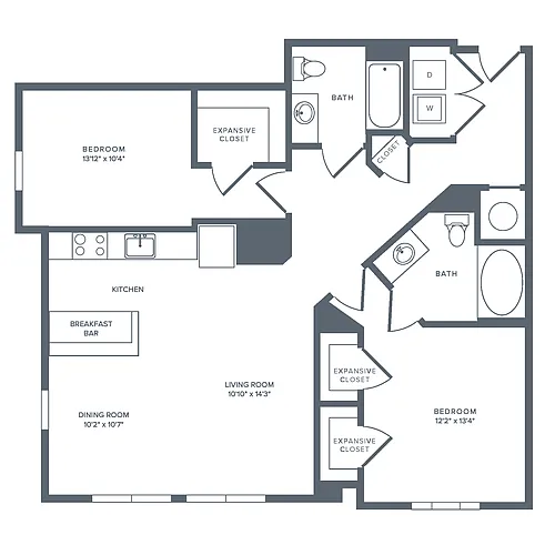 Floor plan B02R | 2 Bed | 2 Bath