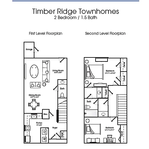 Floor plan 2 Bedroom 1.5 Bath Townhome