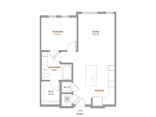 Floor plan 1 Bed, 1 Bath B
