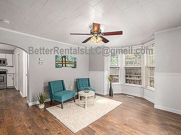 living room with bay window