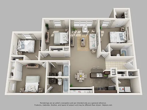 Floor plan Four Bedrooms Three Baths