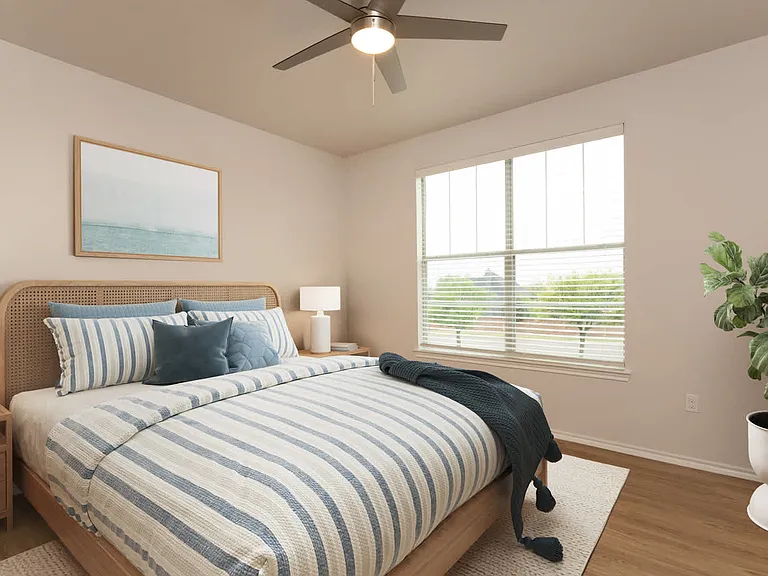 Bedroom with hard surface flooring