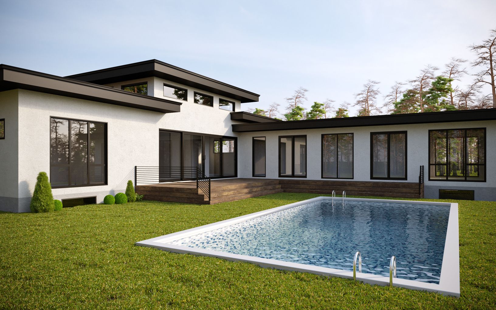  Back of House elevation and pool-3D Rendering (topography inaccurate)
