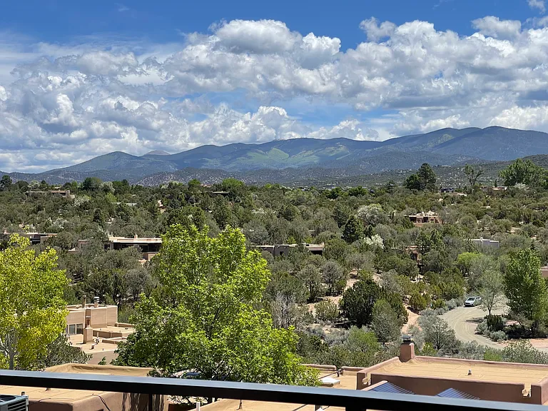 View of the Sangre de Cristo mountain range and Santa Fe ski area from the upper deck