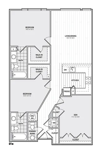 Floor plan 2Bed/2BathwDen-D1a