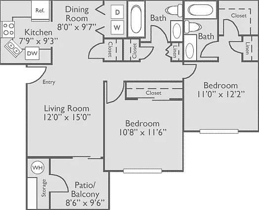 2 Bed, 2 Bath (60% Income Restricted) 2 Bed, 2 Bath (60% Income Restricted)
