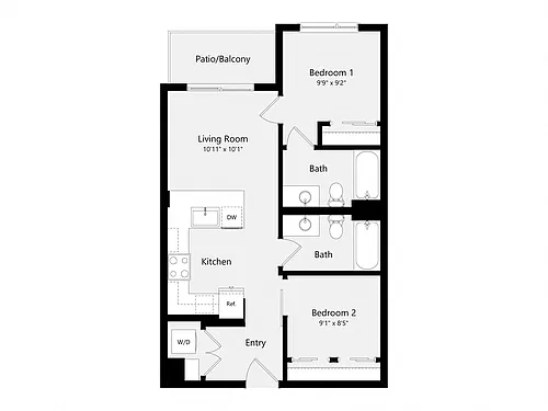 Floor plan Urban Two Bedroom D01D