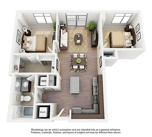 Floor plan 1 Bed/1 Bath Den-B01