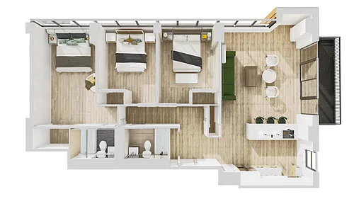 Floor plan D 3 Bed 2 Bath