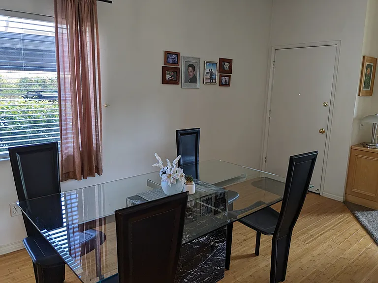 Front door, dining room table