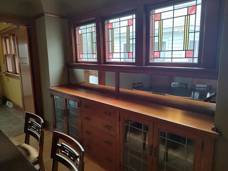 built-in with gorgeous stain glass