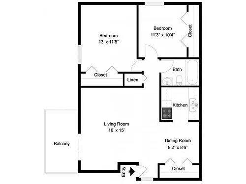 Floor plan 2 Bedroom 1 Bath