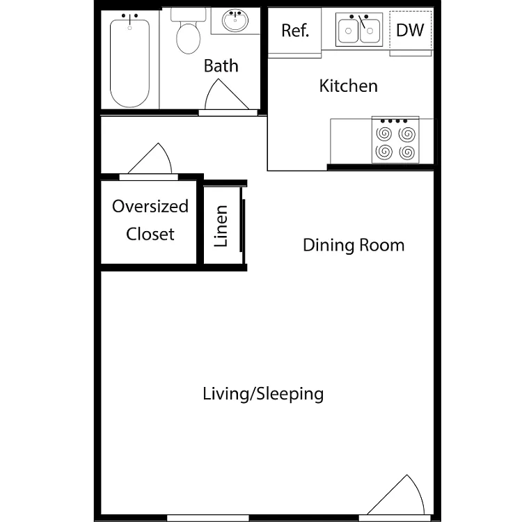 Floor plan Studio, One-Bath