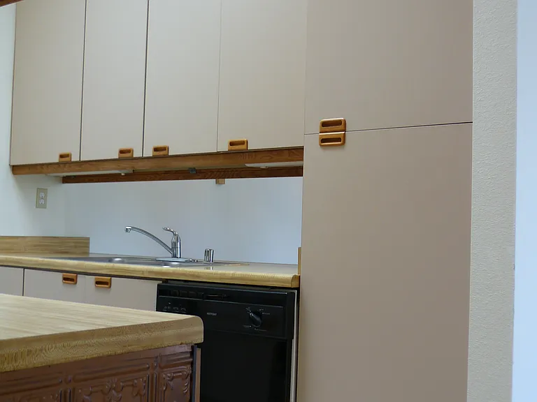 View of kitchen, looking southwest