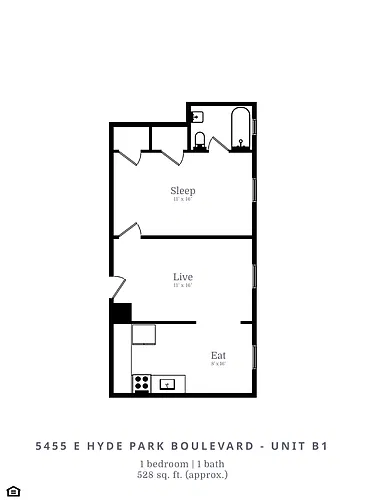 Floor plan 1 Bed|1 Bath (B1)