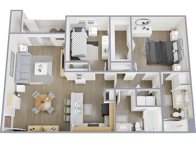 Floor plan 2 Bed, 2 Bath A (60% Income Restricted)