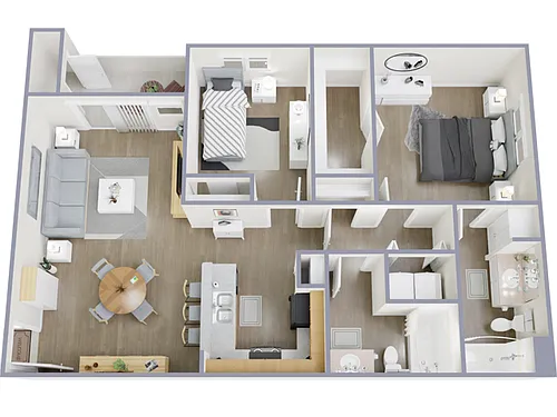 Floor plan 2 Bed, 2 Bath A (60% Income Restricted)