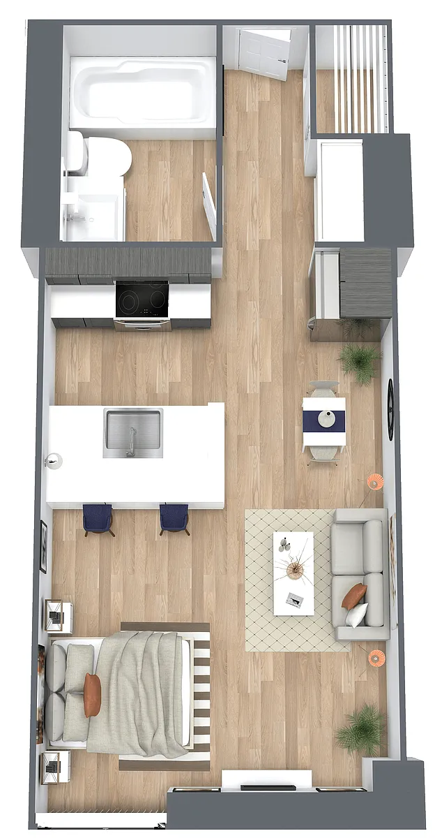 Floor plan S1: 0 Bed 1 Bath