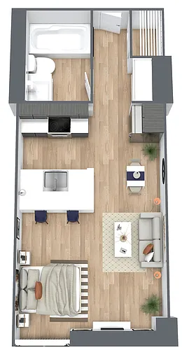 Floor plan S1: 0 Bed 1 Bath