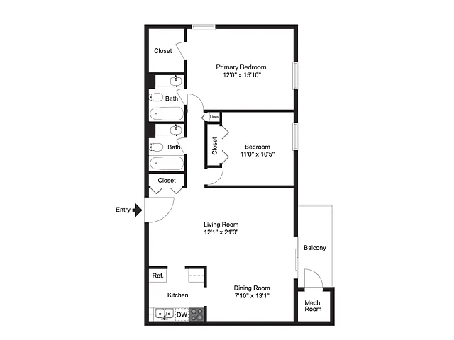 Floor plan Two Bedroom Two Bath