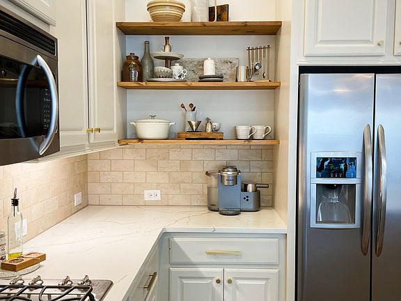 Kitchen with open shelving.