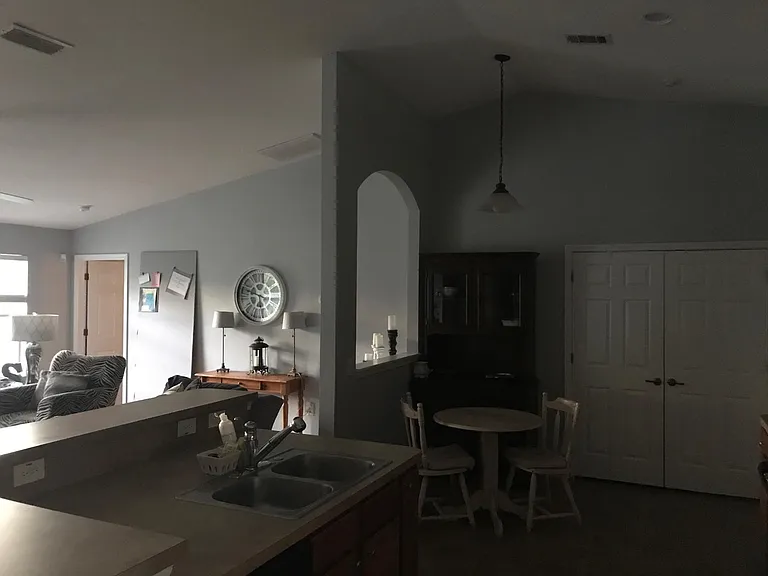 View from kitchen towards living room and Master