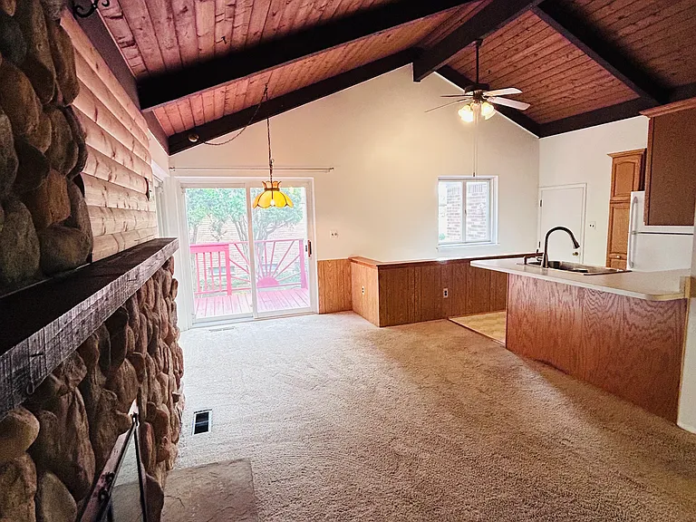 Fireplace room view to dining area