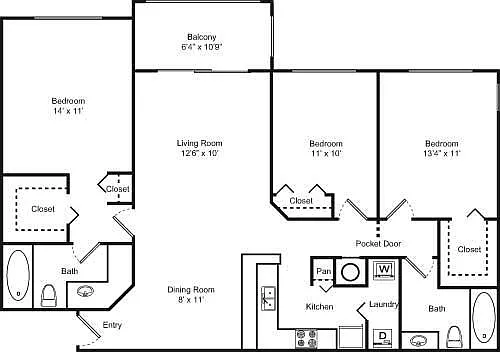 Floor plan 3 Bedroom 2 Bathroom