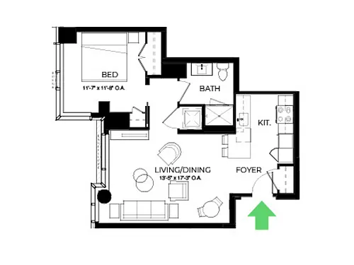 Floor plan A35 | 1 Bed | 1 Bath