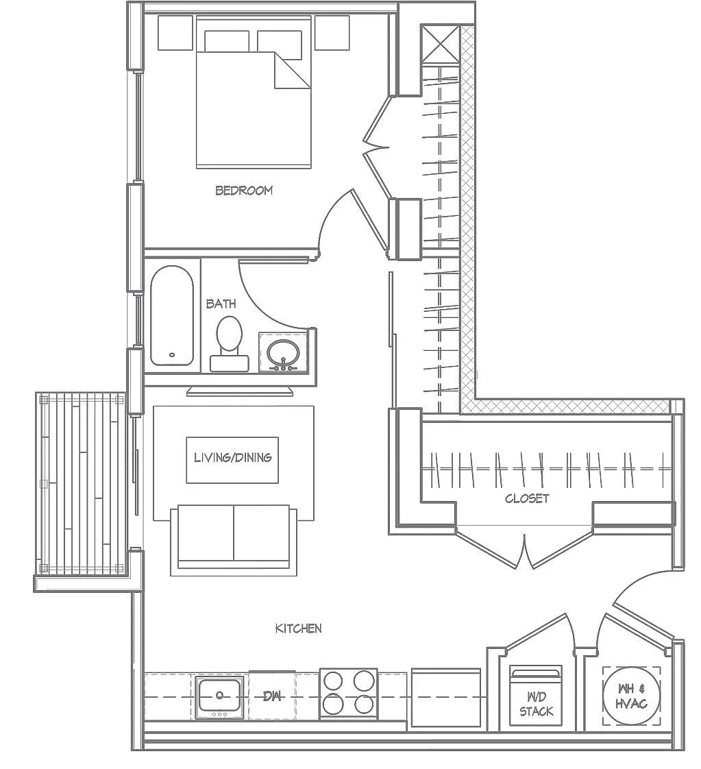 Floor plan 1Bed-1Bath (1B1N)