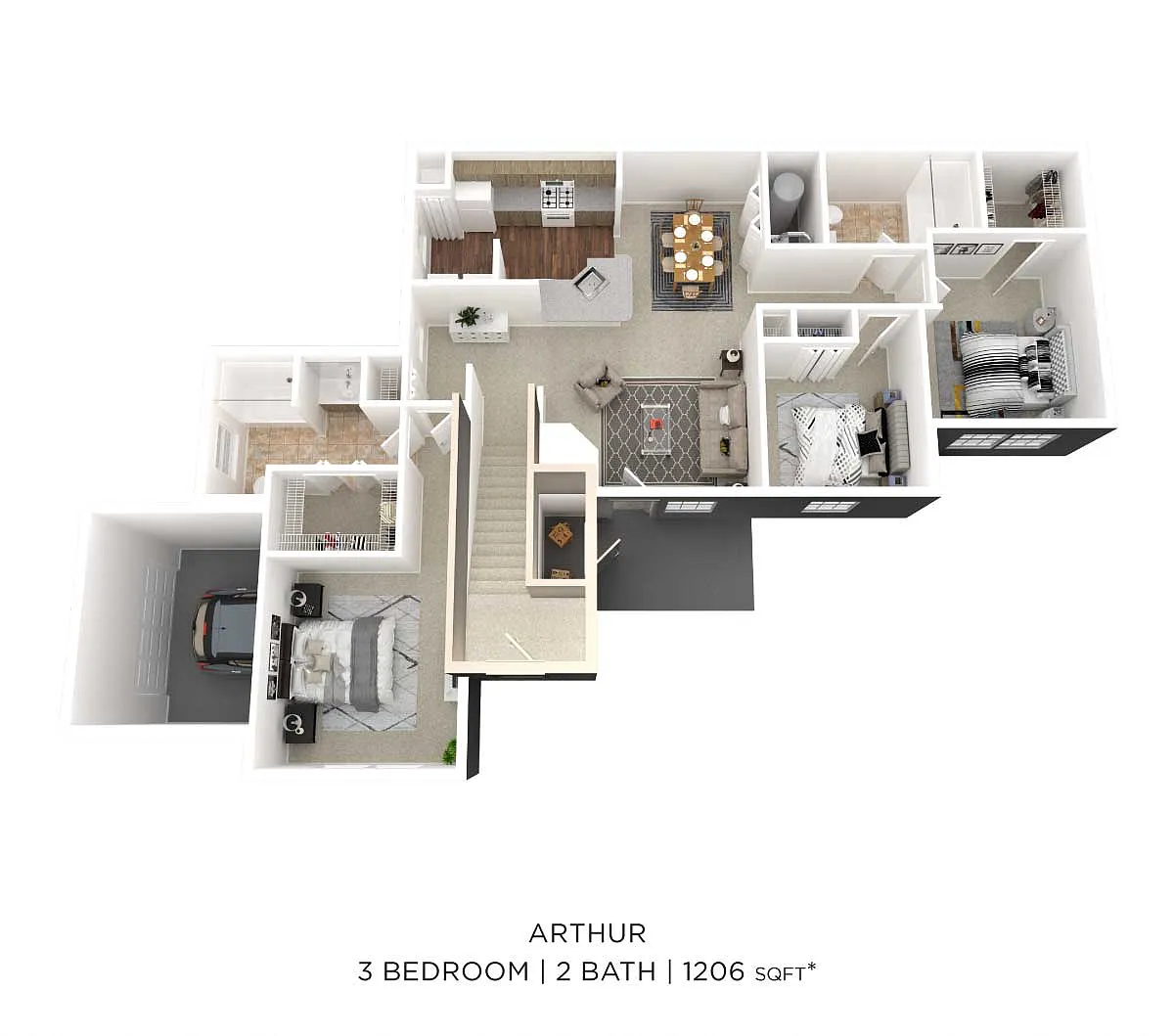 Floor plan Three Bedroom 2 Bath