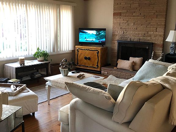 Living room and fireplace.