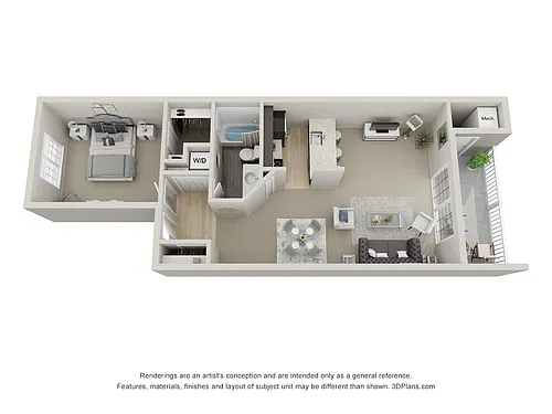 Floor plan One Bedroom, One Bath (A1)