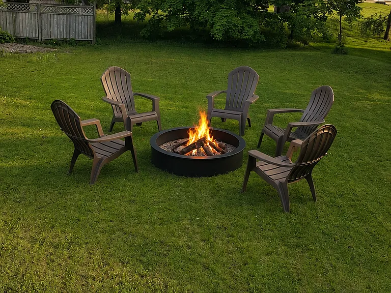 Large backyard (virtual staged firepit)