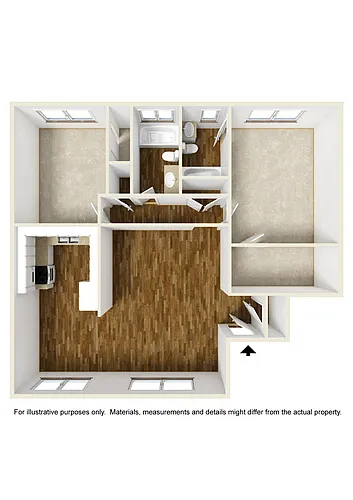 Floor plan 2 Bedrooms, 2 Bathrooms Plan D