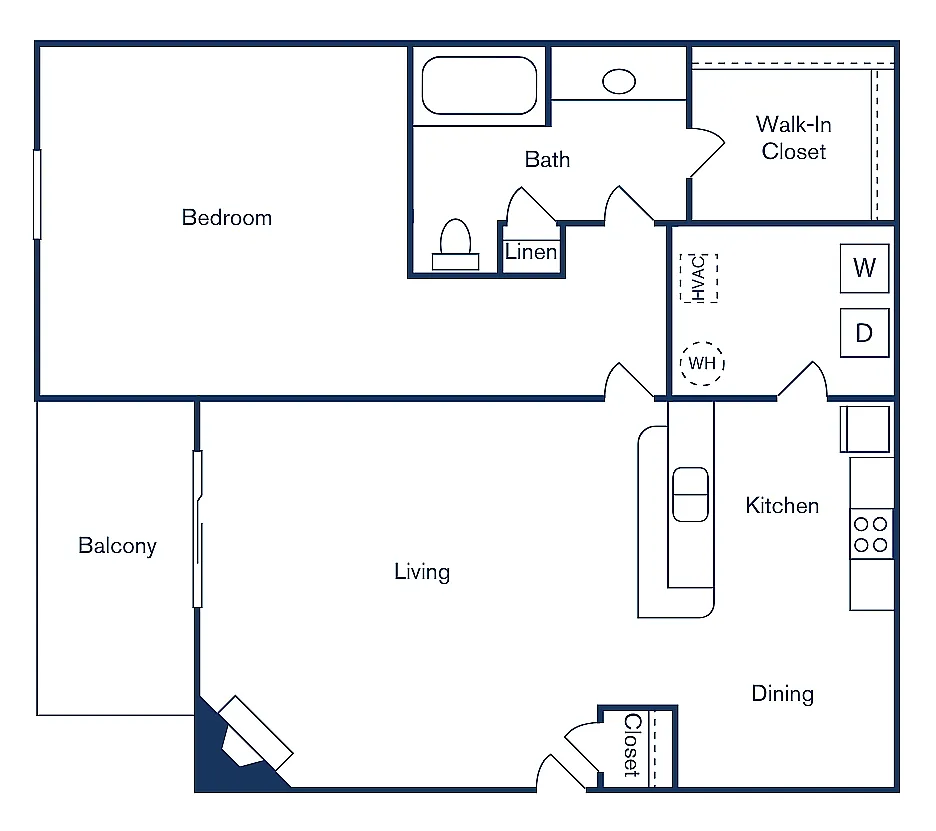 Floor plan 1 Bedroom, 1 Bath (776 sqft.)
