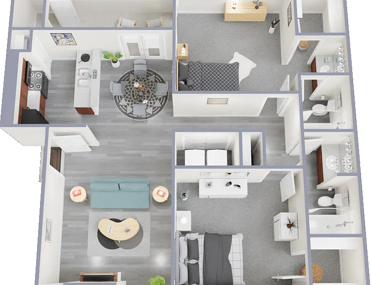 Junior 2 Bed 2 Bath Floorplan Diagram