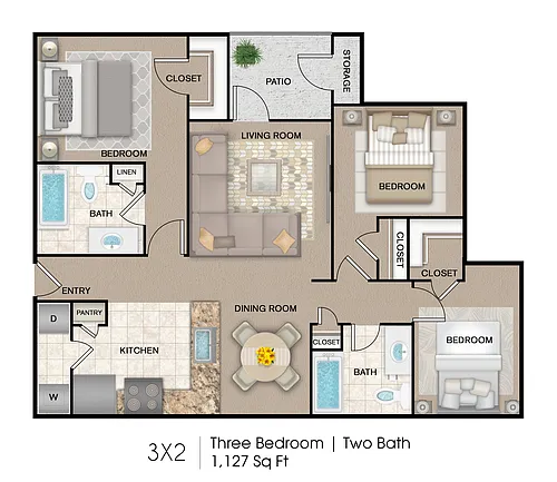 Floor plan 3 Bed 2 Bath Market
