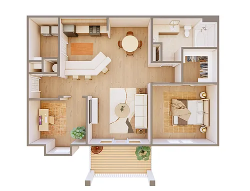 Floor plan 1 Bed 1 Bath w Den