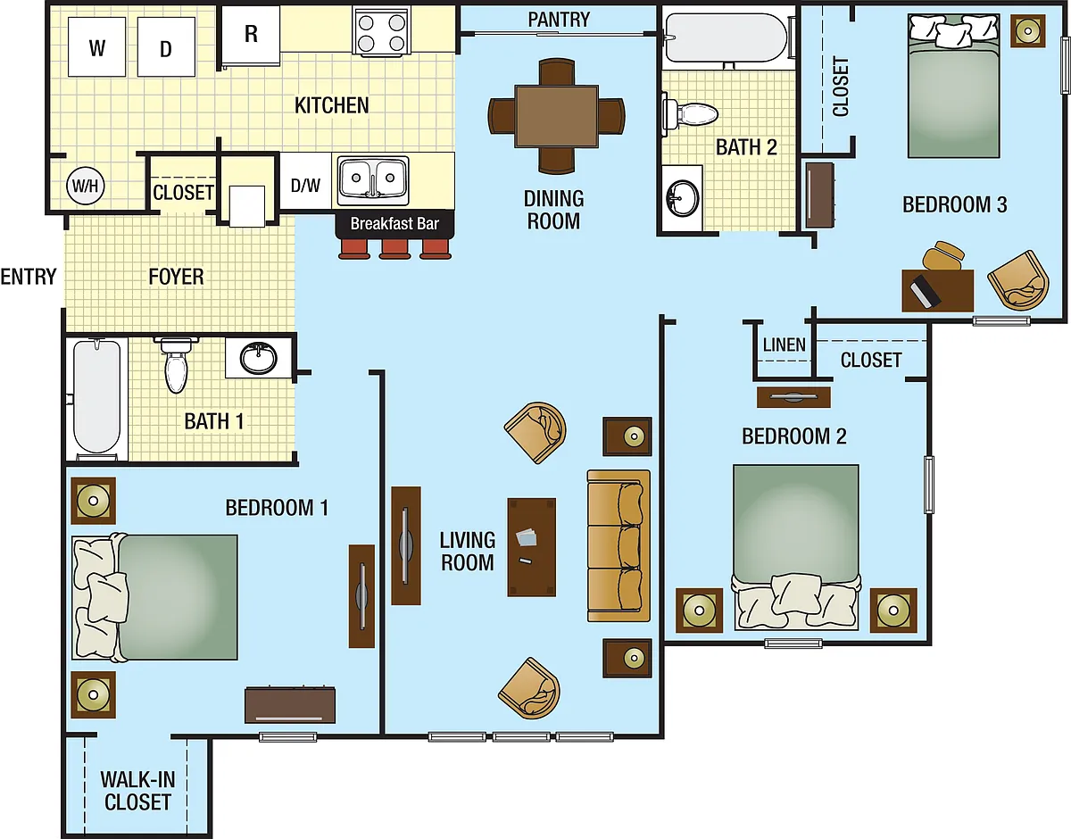 Floor plan Three Bedroom Two bath 60%
