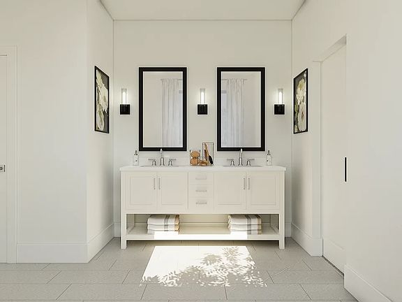 Primary bath with freestanding vanity