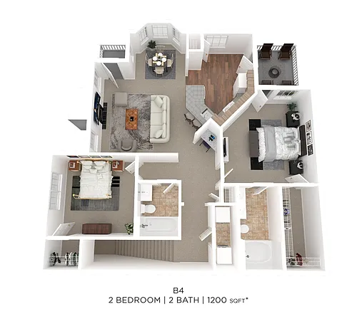 Floor plan Two Bed Two Bath 1200 Sqft