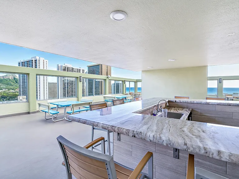 Roof top wet bar, tables, lounges and gas grills. plenty of space for impromptu enjoyment or can be reserved for a party.
