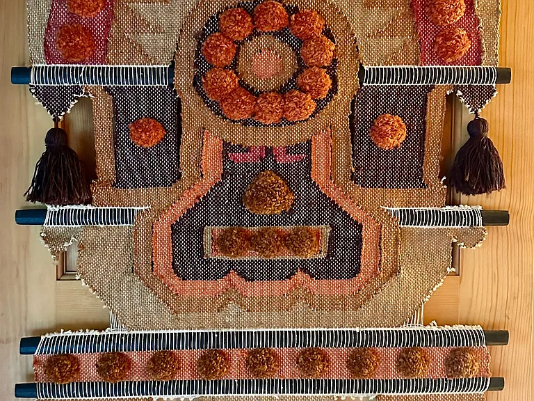 1970s fiber wall hanging by Dan Freedman on Master Bedroom door.