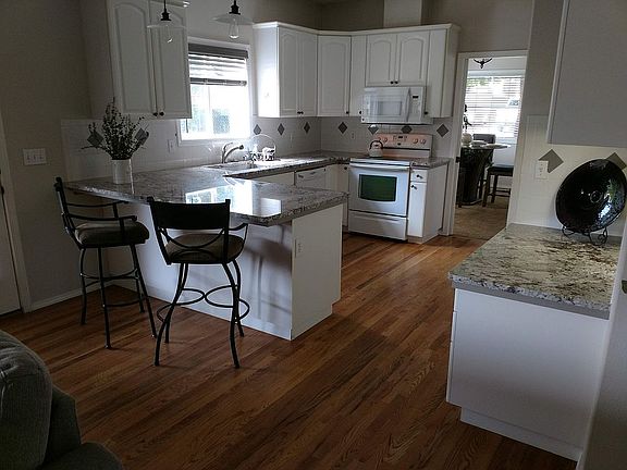 Granite counters, work desk.