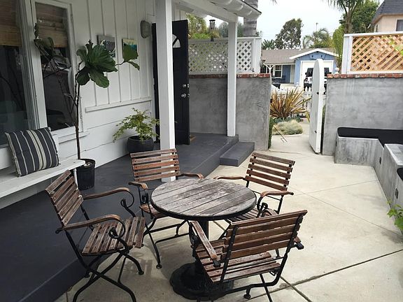 Enclosed courtyard looking out to street